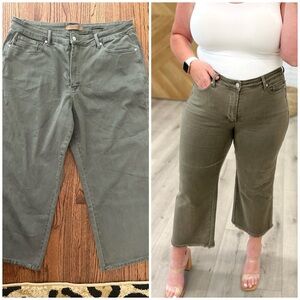 JUDY BLUE HARVEY HIGH RISE CONTROL TOP WIDE LEG CROP JEANS IN OLIVE